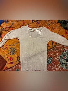 White House Black Market Ivory Sparkle Knit Sweater